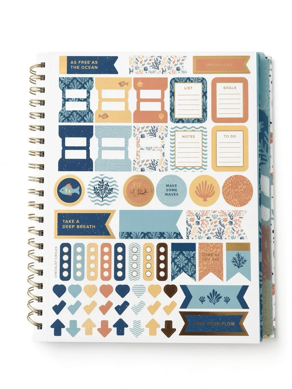 James Burke 5 Subject Ocean Coral Notebook Spiral 9.25x11 +Stickers NEW